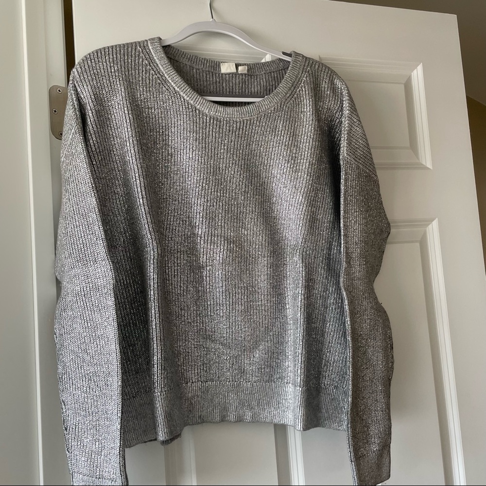 Gap silver metallic pullover sweater new